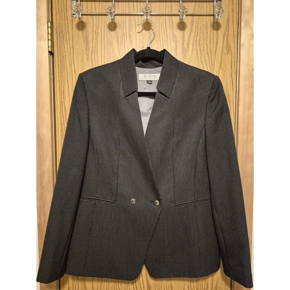 TAHARI Women's Black Pinstripe Blazer,Size 12